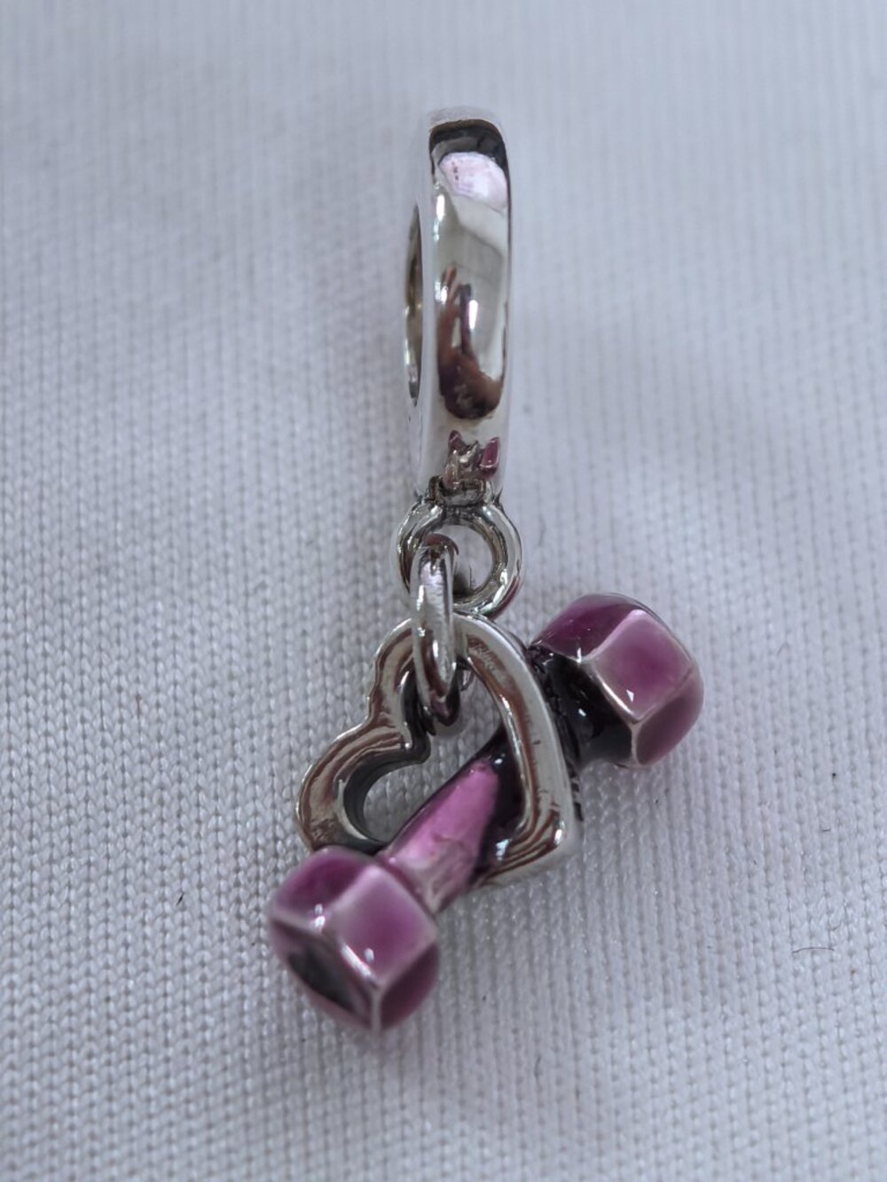 Pandora Dumbbell & Heart Dangle Charm, S925 Silver Jewelry
